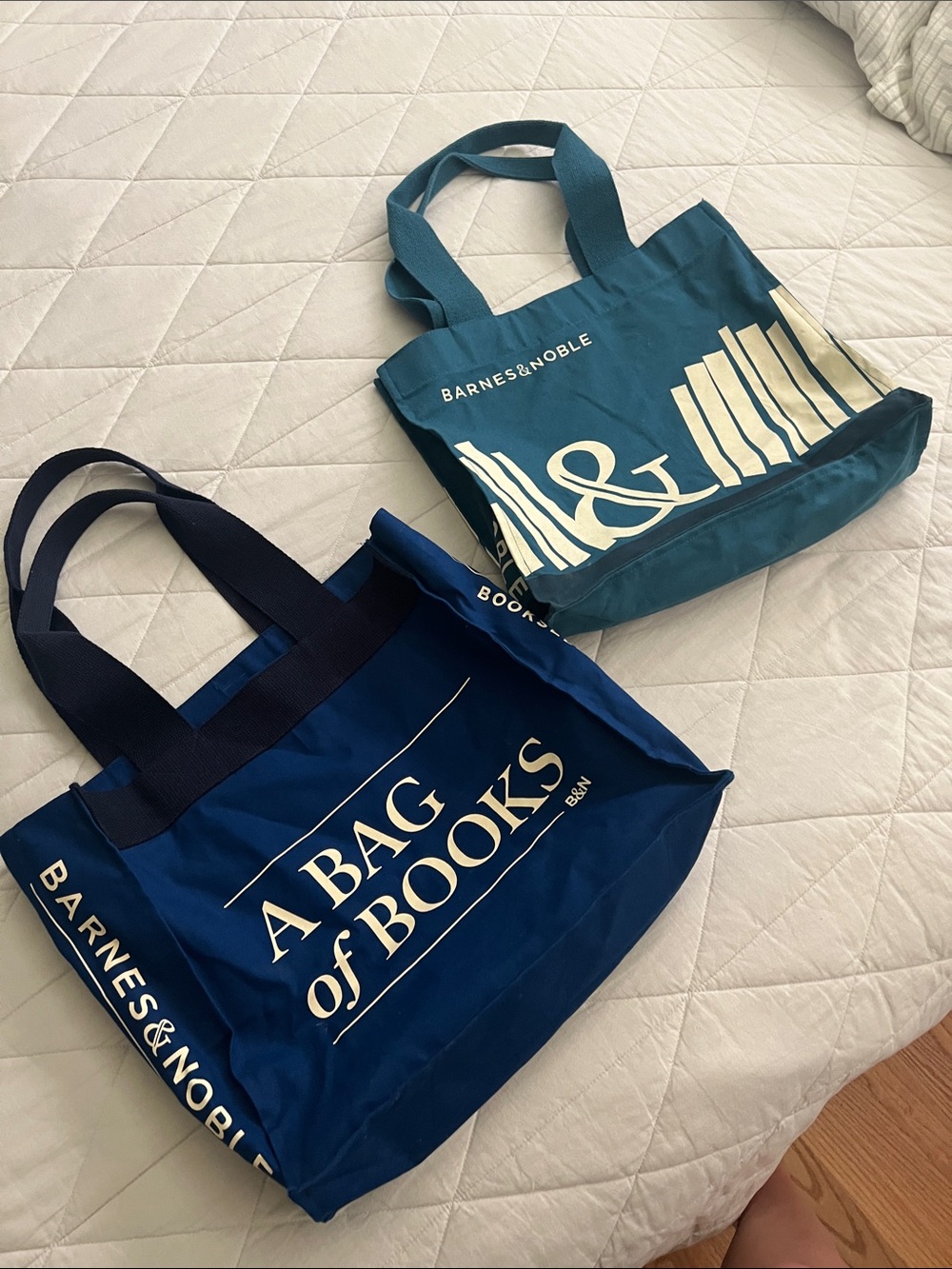 PAIR of Barnes & Noble A BAG of BOOKS Tote Bags - teal and deep royal blue - Picture 11 of 16